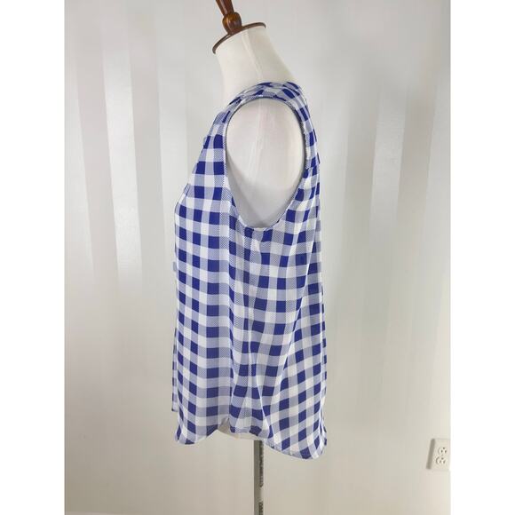 PIXLEY Blue/White Checkered Print Sleeveless Top - Picture 3 of 9